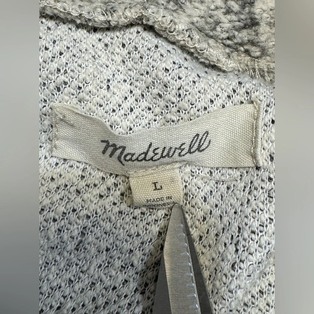 Madewell Quilted Sleeve Hoodie Sweatshirt Ivory/Gray Size Large Style #NB523 - Picture 3 of 9